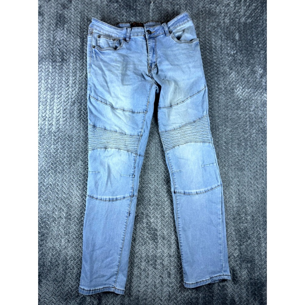 Ring Of Fire Straight Jeans Mens 33x30 Blue Denim Moto Biker Slim Fit Mid Rise